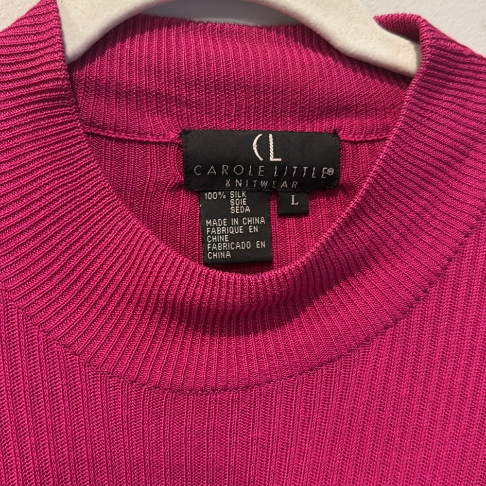 Carole Little Fuchsia Ribbed Knit Top 100% Silk - Picture 2 of 4